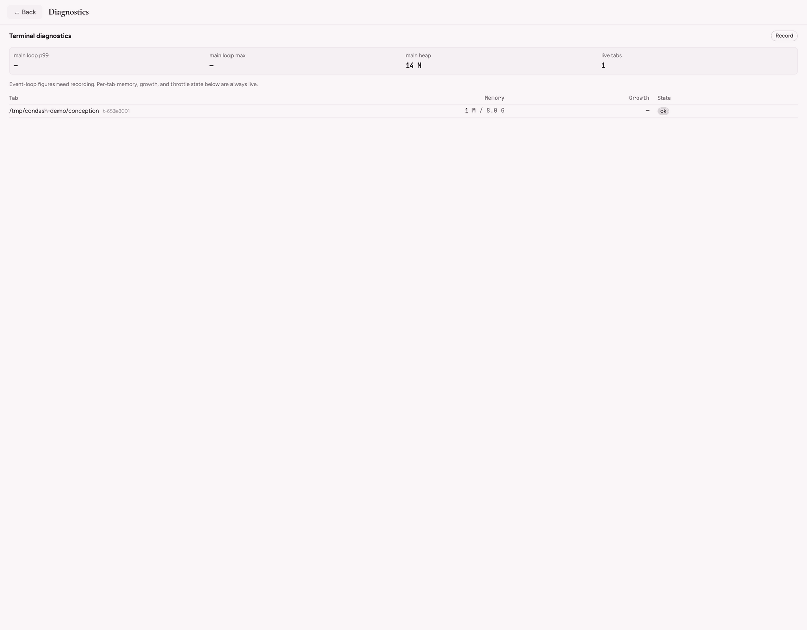 Diagnostics overlay with live vitals