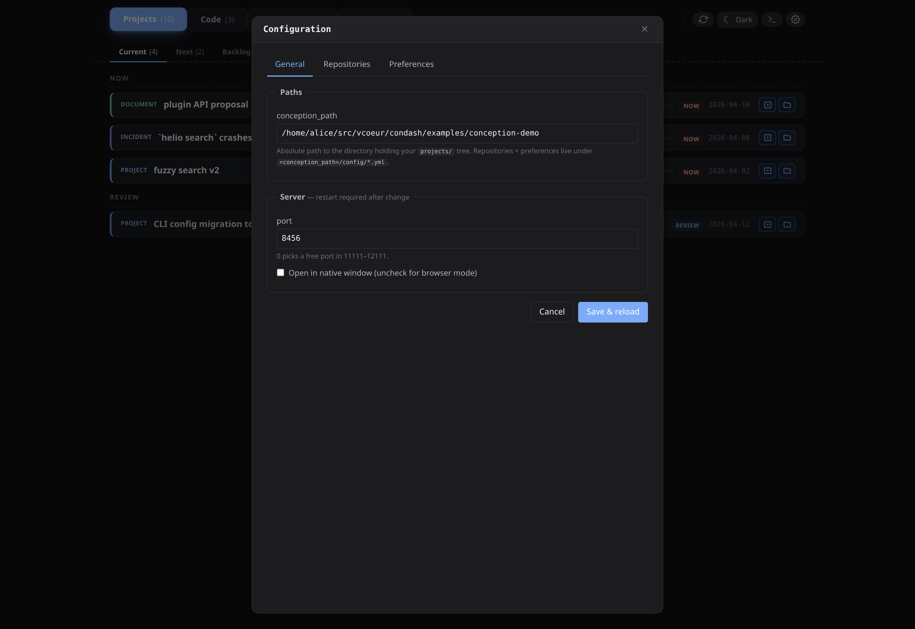 Gear modal — General tab