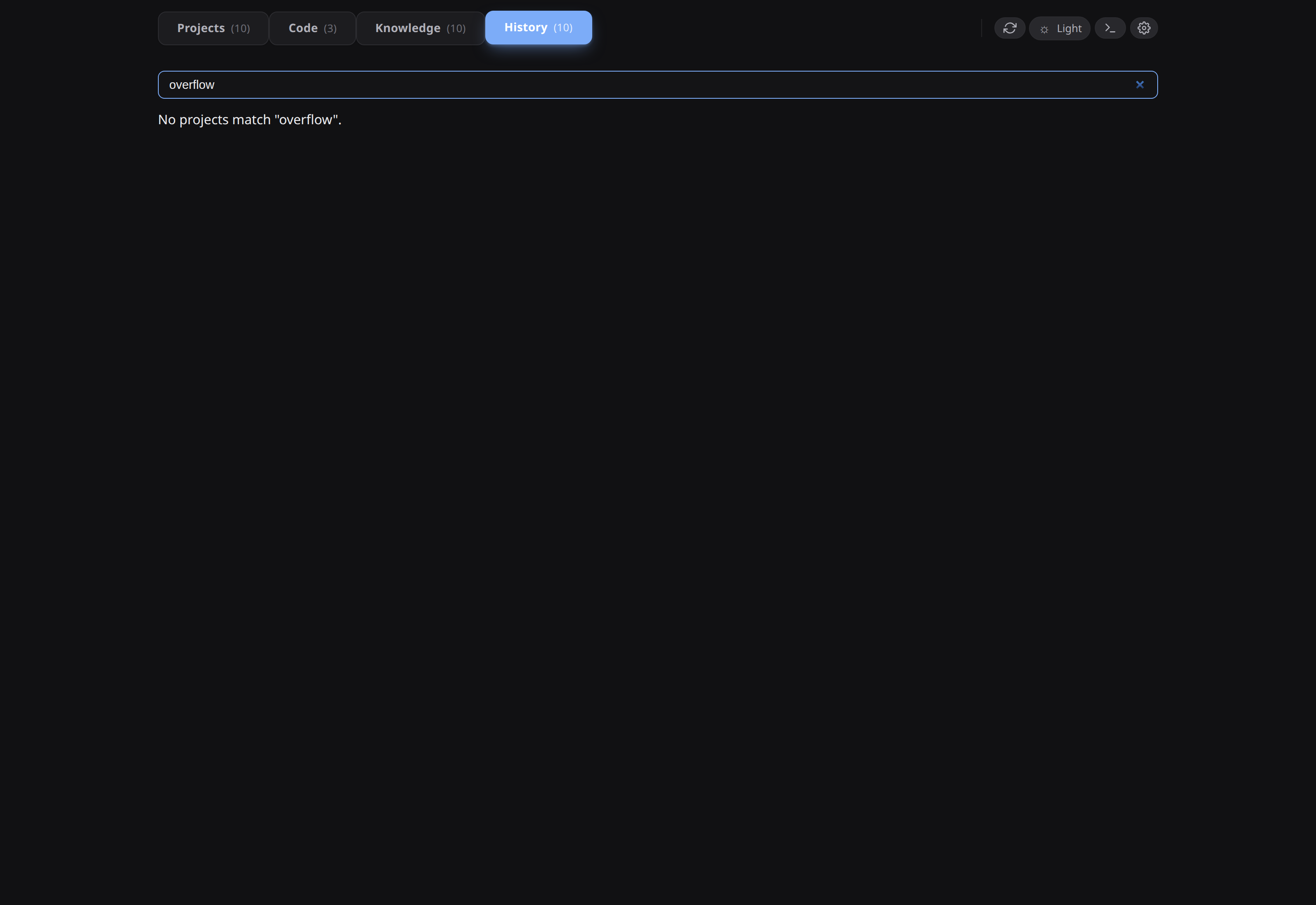 History tab — ranked search results across items and notes